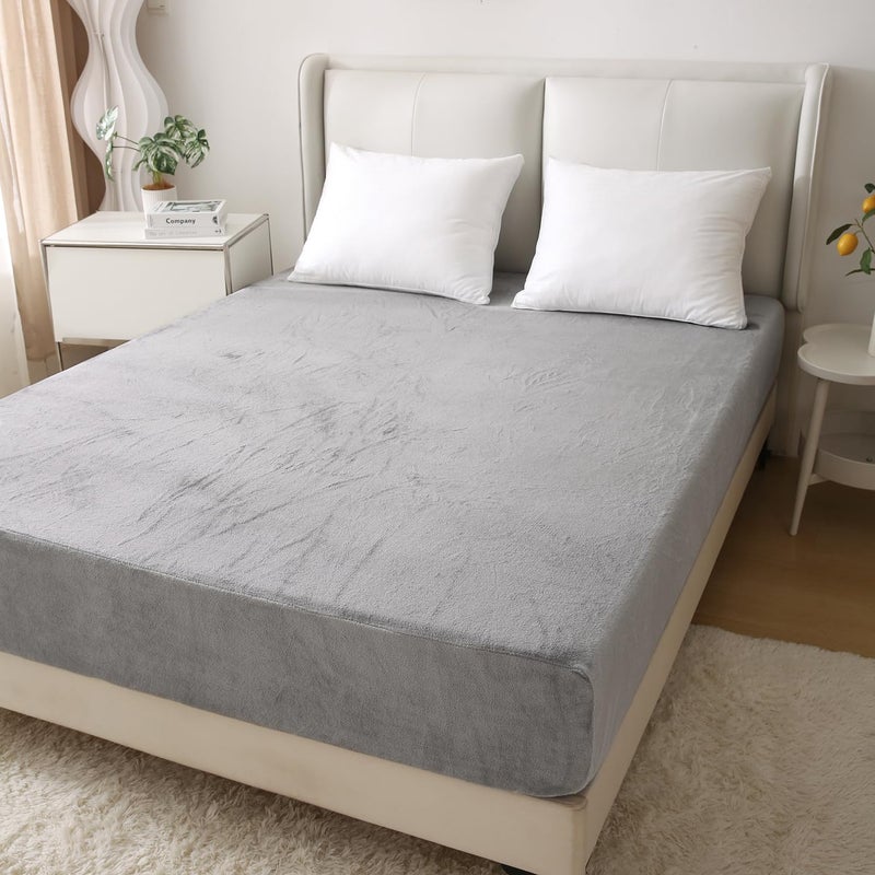 Nokolulu Velvet Twin Fitted Sheet Only - Ultra Soft Fuzzy Fleece Fitted Bottom Sheet - Plush Fluffy Cozy Flannel Sheet Twin Size - 18" Extra Deep Pocket (Light Grey, 39"x75") - Image 4